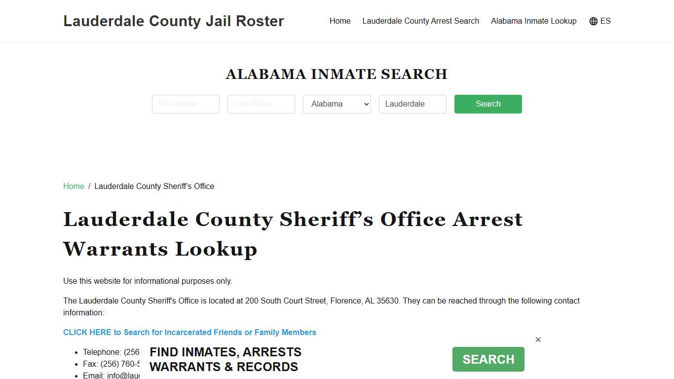Lauderdale County Sheriff Office, AL, Arrest Warrants Search